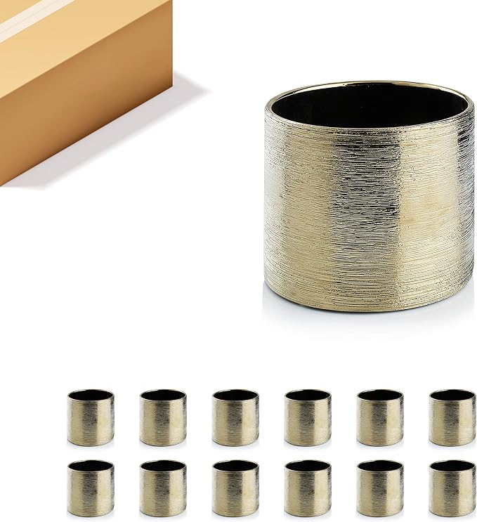WGVI Gold Etched Ceramic Cylinder Vase Width 5.5" Height 5", Flower Arrangements, Candle Holder, Terrarium Planter Pot, Storage Container Organizer, Pen Brush Holder, Scratched Texture Design, 12 Pc