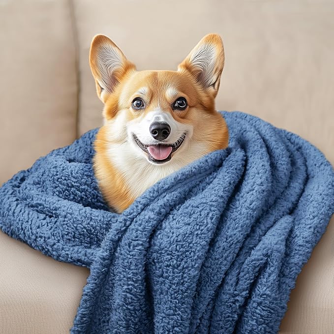 Luciphia 1 Pack 3 Calming Dog Blanket Fluffy Premium Fleece Pet Blankets Soft Sherpa Throw for Dogs Puppy Cat Haze Blue Medium (30" x20") | Fluffy Throw Blanket Washeble for Crate Bed Couch Indoor. Cozy Pet Blanket, Puppy Essentials Dog gift,Haze Blue,...