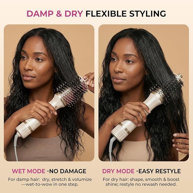 GOMYTH Upgraded 2-in-1 Blow Dryer Brush with Heated Comb - Volumizer Hair Dryer Brush for Hair Drying & Styling, Salon Blowouts, Frizz-Free Shiny Hair, Reduced Heat Damage, Suitable for All Hair Types