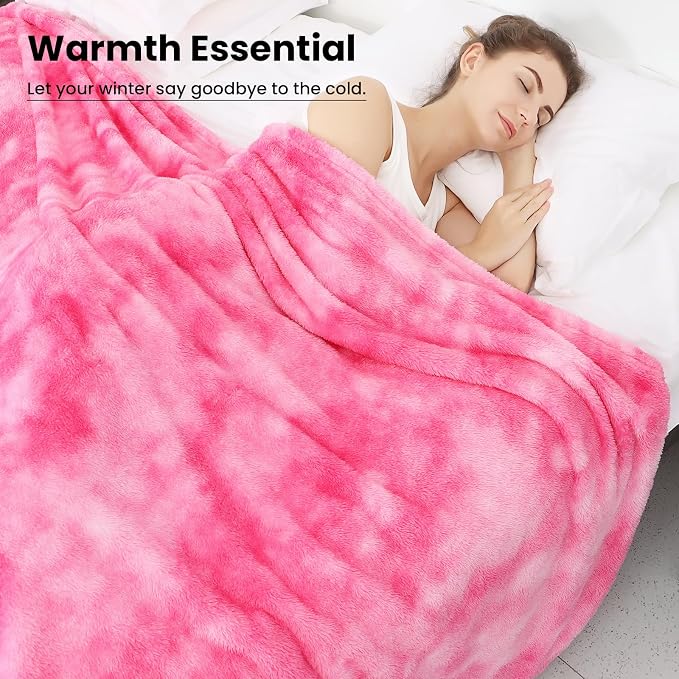 Pink Fleece Blanket Queen Size Throw Cozy Soft Lightweight Blankets for Bed Sofa Room Decor, Pink Warm Large Blanket for Women Girls Adults