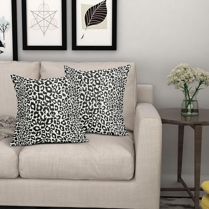 Black White Leopard Print Pillow Covers 22x22 Inch Set of 2 Cheetah Animal Spots Decorative Pillow Cases Preppy Chinoiserie Linen Cushion Case Farmhouse Home Decor for Sofa Couch Porch Outdoor
