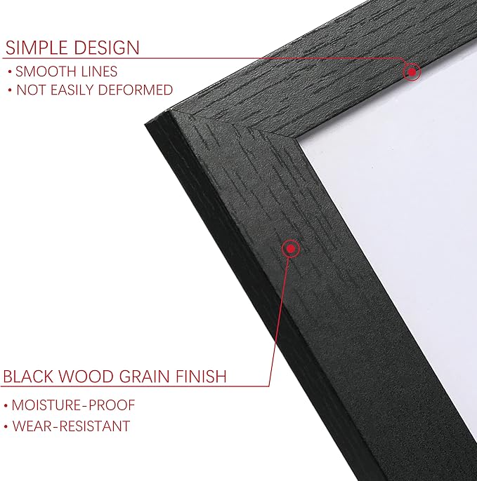 8x10 Picture Frame Set of 6,Wall or Tabletop Display,Black Woodgrain | Display 5x7 with Mat or 8x10 Without Mat, Horizontal or Vertical, Gallery Wall Frame Set for Wedding & Room & Home Decor