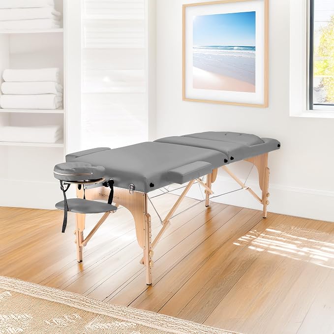 Saloniture Professional Portable Massage Table with Backrest - Light Gray