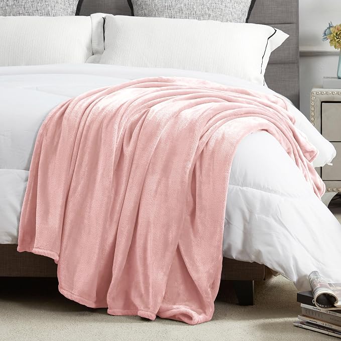 DREAMNINE Pack of 21 Fuzzy Soft Fleece Throw Blanket for Couch Sofa 50" x 60", Decorative Solid Lightweight Velvet Blankets for Chair, Cozy Accent Shaggy Plush Flannel Blanket for Bedroom, Pink
