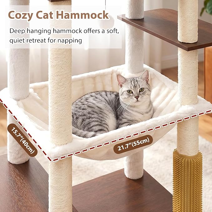 Modern Cat Tree, 76'' Tall Cat Tower - 3 Big Platform GCT103EB