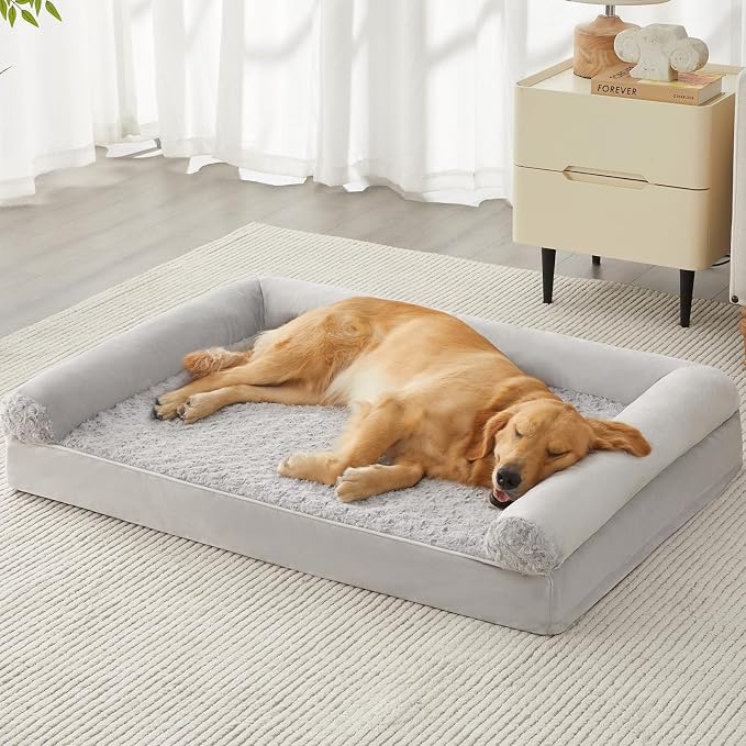 BFPETHOME Orthopedic Washable XXL Dog Bed for Senior Dog Cozy Sleep | Extra Large Waterproof Big Soft Pet Couch Bed for Dogs Relax with Removable Cover Supportive Foam Light Grey 54x36 Inch