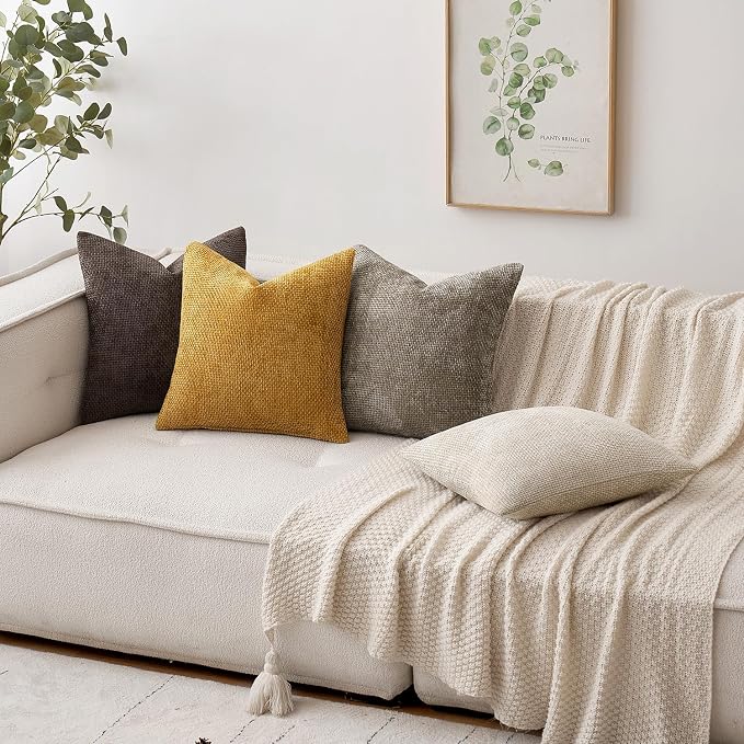 MIULEE Decorative Couch Throw Pillow Covers 22x22 in Mustard Yellow 2 Pack | Modern Boho Accent, Soft Chenille Pillow Covers, Farmhouse Cushion Cases for Home Decor Bed Sofa Living Room