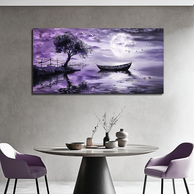 KELIYUAN Large Canvas Wall Art For Living Room Framed Wall Decor For Office Bedroom Decoration Landscape Pictures Purple Lake View Wall Painting Artwork Hotel Room Ready To Hang Home Decor 30x60 In