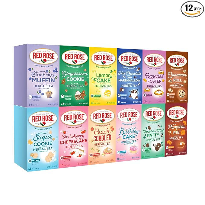 Red Rose Sweet Temptations Dessert Tea BUILD YOUR OWN BUNDLE Choose four or More Flavors Zero Sugar, Caffeine Free Flavored Delicious Beverage Herbal Tea (Minimum 4 Selections & Maximum 12 Selections)