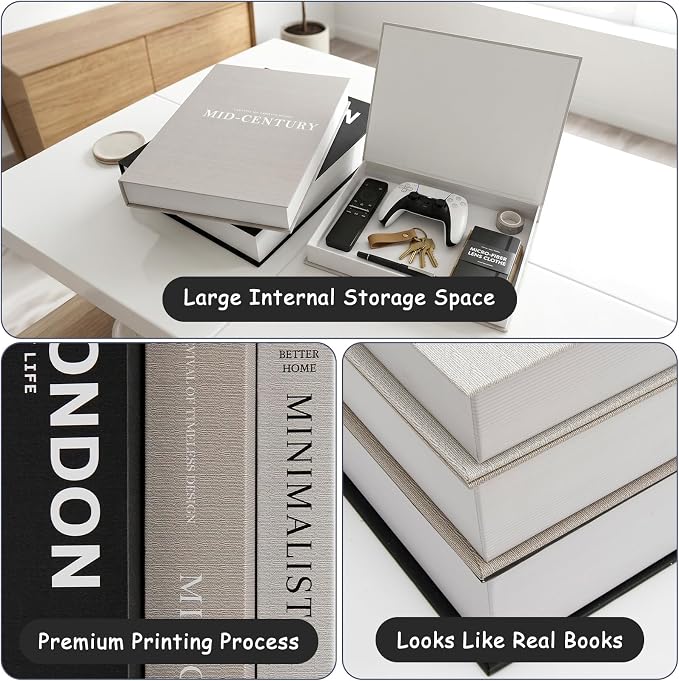 OurWarm Set of 3 Large Decorative Books, Coffee Table Books for Home Decor | Extra Large Size, Decorative Storage Boxes, Magnetic Closing Lid, Fake Books for Living Room Office Bookshelf Entryway Decor