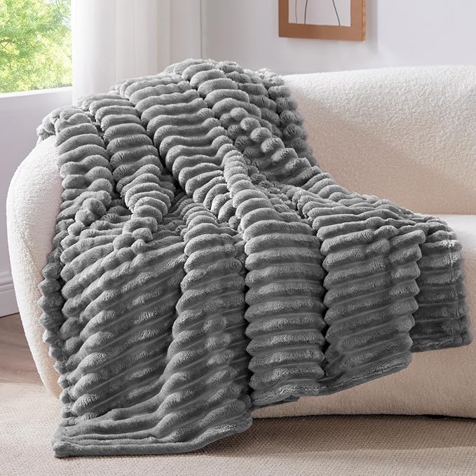 BEDELITE Ribbed Fleece Throw Blanket for Couch, Grey, 50"x70" | Ultra-Soft Plush Fleece, Warm Yet Lightweight, Ribbed Texture, Home Decor, Machine Washable, Giftable, All-Season Use
