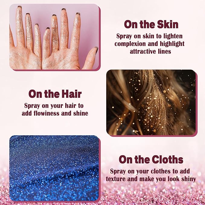 Body Glitter Spray for Hair and Body, Hair Glitter for Clothes, Face, Skin, Long Lasting Spray Glitter Suitable for Music Festival Rave and Makeup Prom 4.05 FL Oz (Purple)