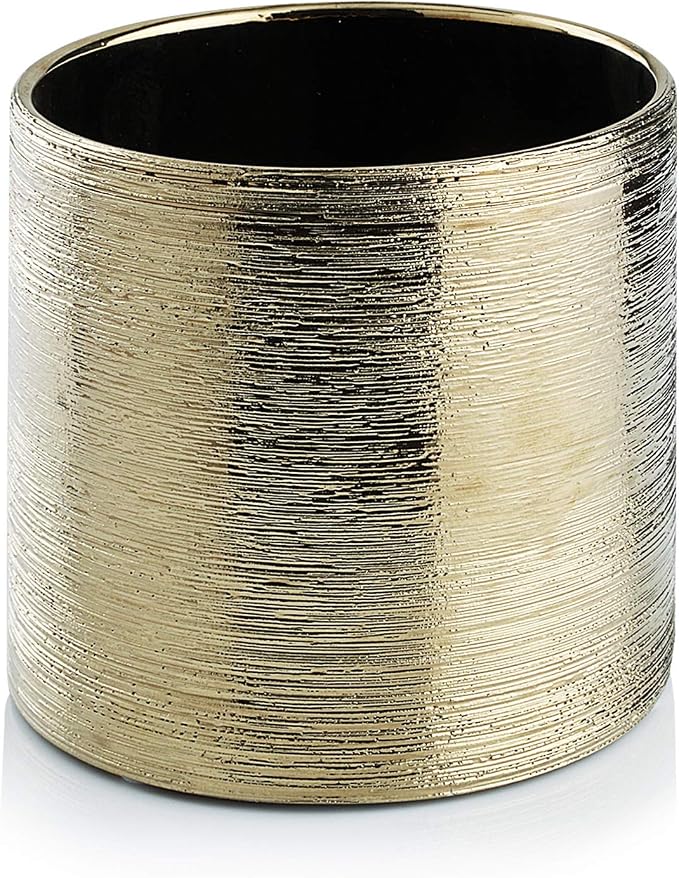 WGVI Gold Etched Ceramic Cylinder Vase Width 6.5" Height 6", Flower Arrangements, Candle Holder, Terrarium Planter Pot, Storage Container Organizer, Pen Brush Holder, Scratched Texture Design, 1 Pc