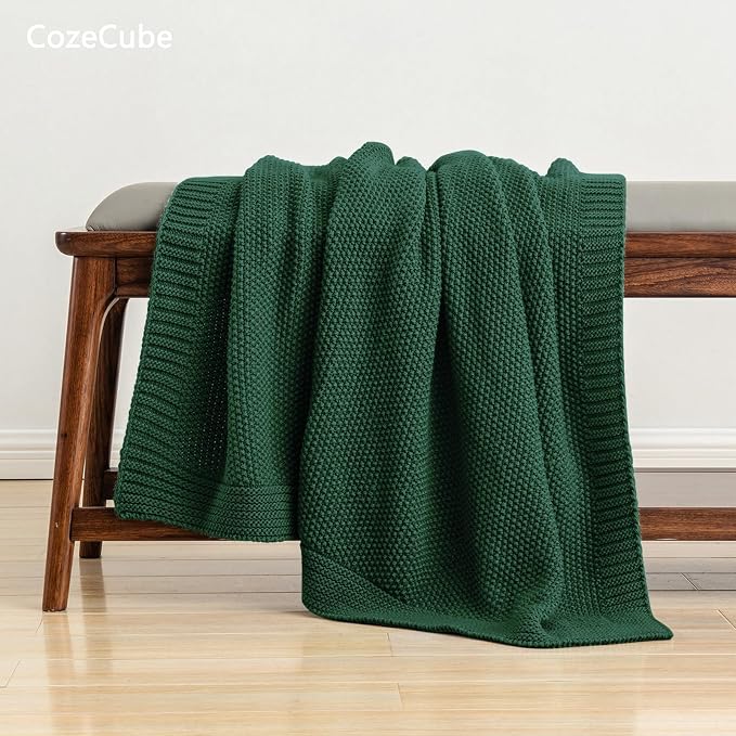 CozeCube Christmas Green Seed Stitch Throw Blanket 60"x80", Farmhouse Decor | Blanket for Couch, Soft Cozy Cable Knit Throw for Bed Sofa Living Room, Lightweight Warm Decorative Christmas Blanket