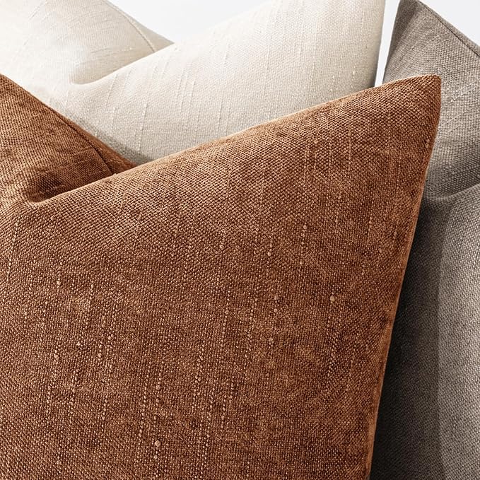 MIULEE 26x26 Inch Euro Textured Chenille Throw Pillow Covers Pecan Brown | Pack of 2 Decorative Soft Throw Pillows,Solid Textured Cushion Covers,Modern Home Decor for Bed Couch Sofa Bedroom Livingroom