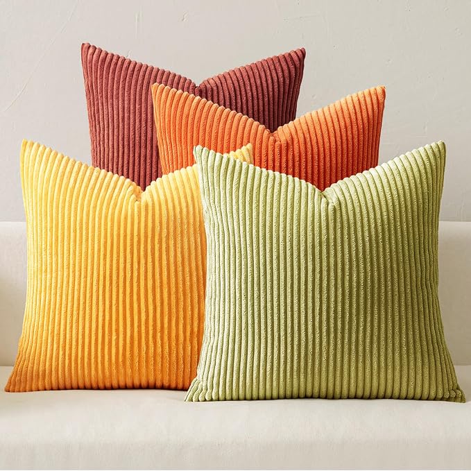 MIULEE Fall Decorative Throw Pillow Covers Yellow Orange Rust 20x20 | Set of 4, Vintage Retro Fall Decor, Mix and Match Color Clash Design, Vibrant Cushion Covers for Sofa Couch Bed Living Room