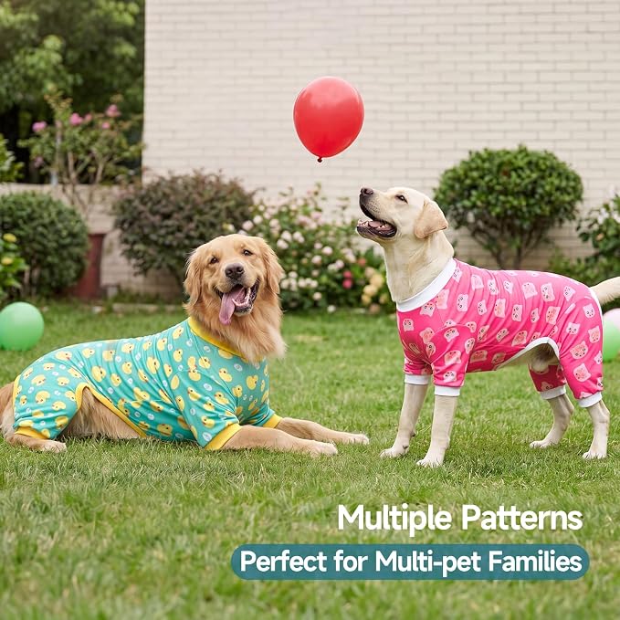 XPUDAC 2 Pack Dog Pajamas for Medium Large Sized Dog, 4-Way Stretch Warm Pet Pjs Onesie Lightweight Soft Jammies Pet Clothes Boy Girl Duck Pig Print, 4XL