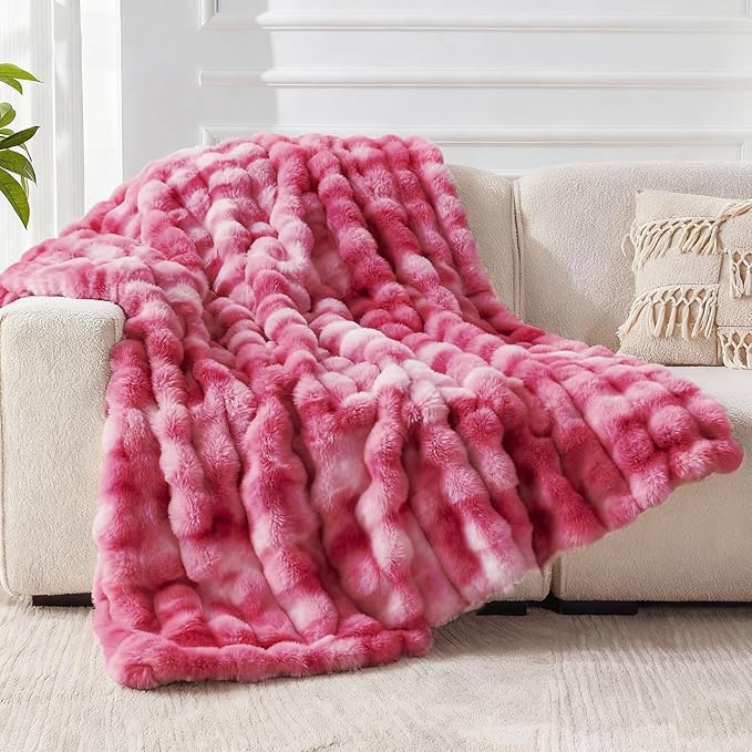 Faux Fur Throw Blanket for Couch, 1000 GSM Cozy Fuzzy Fluffy Soft Plush Thick Bubble Sherpa Blanket for Sofa Bedroom Living Room, Mothers Day Birthday Gifts for Women Home Decor