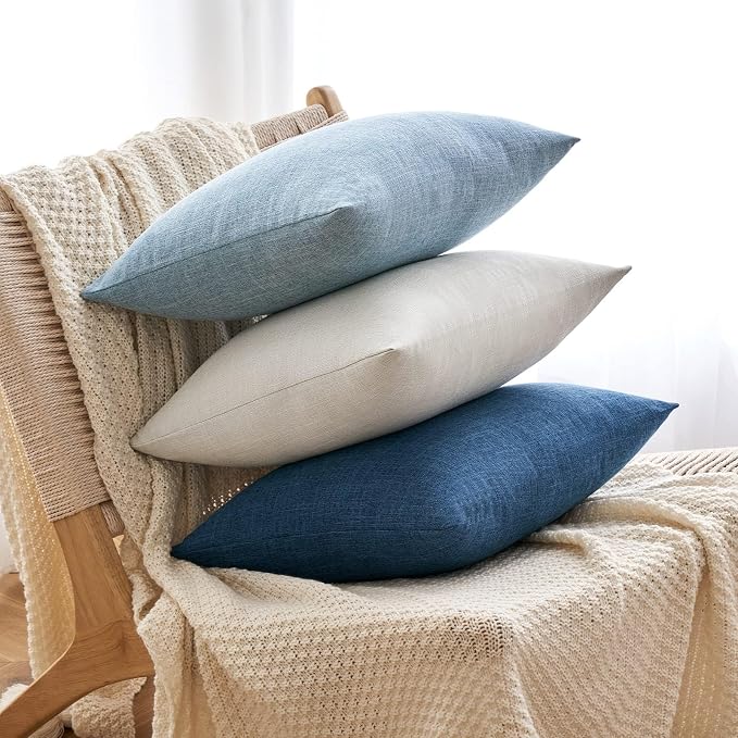 MIULEE Pack of 2 Decorative Linen Burlap Coastal Pillow Covers Farmhouse Boho Accent Pillowcases for Sofa Car Couch Bedroom Living Room Decor 22x22 Inch Blue