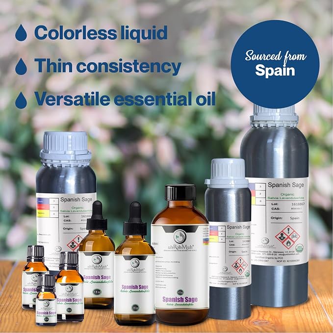 USDA Certified Organic Spanish Sage Essential Oil || Pure || Spain - 1oz w/Dropper
