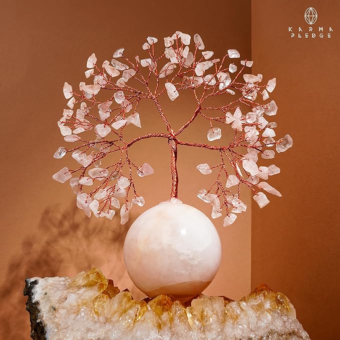 Rose Quartz Crystal Tree of Life Birthday Gifts for Women, Handmade Home Decor, Office, Room Decoration, Reiki Healing Crystal Chakra Tree for Money, Positivity, Good Luck Gifts for Her, Mom & Dad