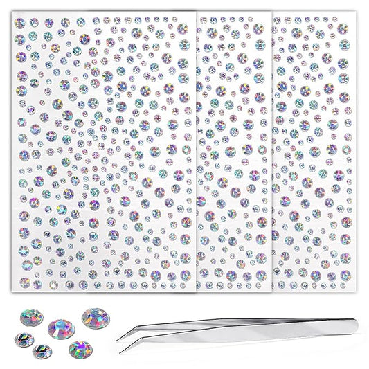 whitelaser 975Pcs DIY Face Gems - 3/4/5/6 mm Body Rhinestones & Crystals for Face Makeup & Crafts, Self-Adhesive Eye & Hair Jewels