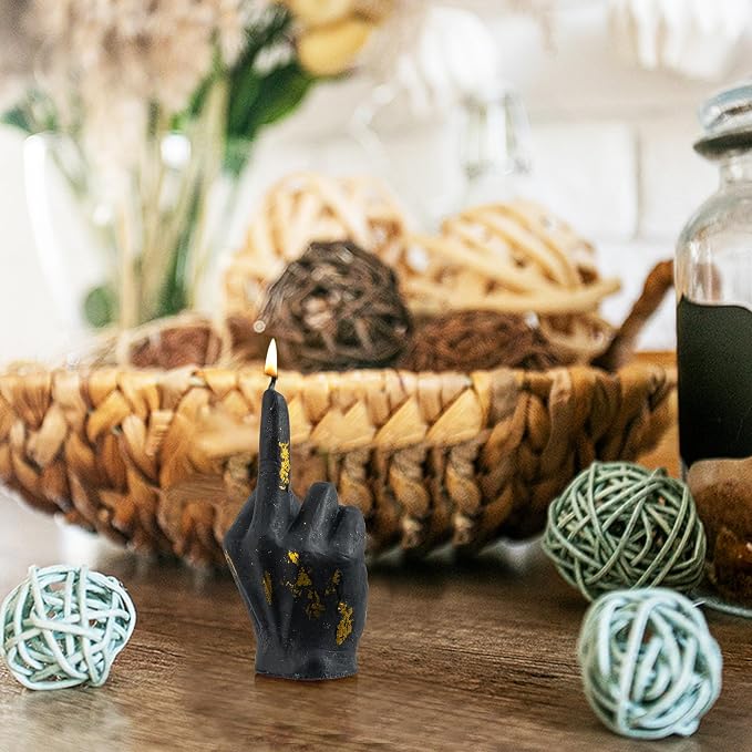 6sisc Small Middle Finger Scented Candle Black with Gold Foil Danish Pastel Room Aesthetic Decor Pine Aromatherapy Candles Natural Soy Wax Hand Gesture Fragrance Candle for Home Bedroom Decorations