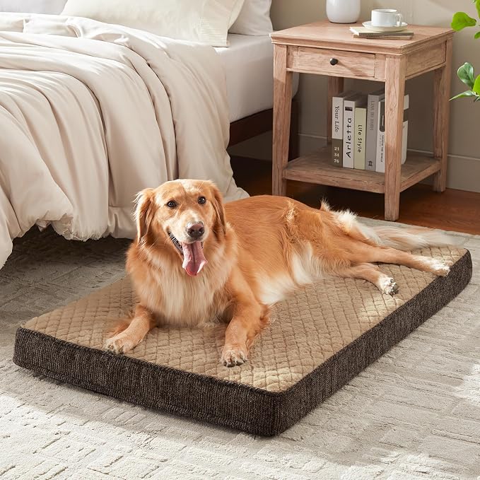 JOEJOY Orthopedic Dog Bed for Small Dogs, Washable Dog Crate Bed Small Sized with Removable Cover, Egg Memory Foam Pet Beds, Brown, 23"x17"