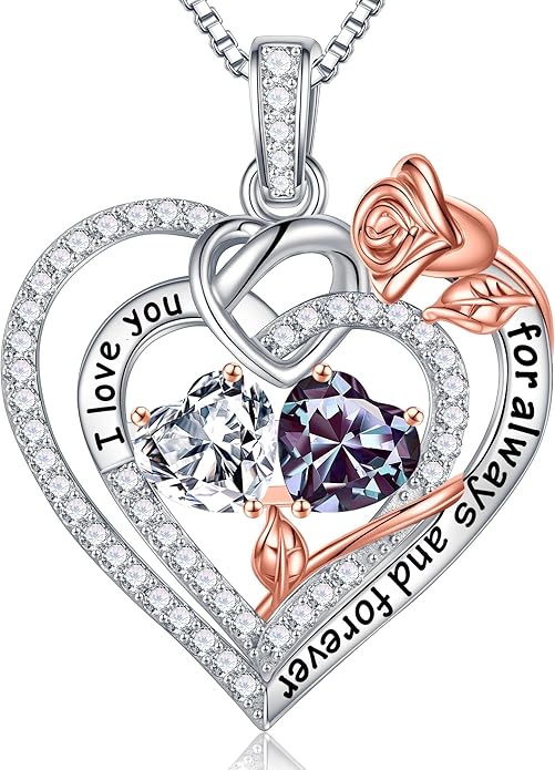 Iefil Valentines Day Gifts for Her Wife - 925 Sterling Silver Double Birthstone Necklace, Anniversary Birthday Gifts for Women, Jewelry Gift for Wife Girlfriend Mom Her