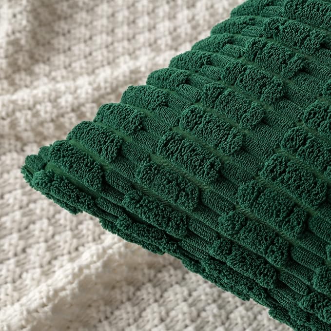 MIULEE Corduroy Decorative Throw Pillow Covers 20x20 Dark Green Pack of 2 | Soft Boho Striped Pillow Covers Modern Farmhouse Home Decor For Sofa Living Room Couch Bed