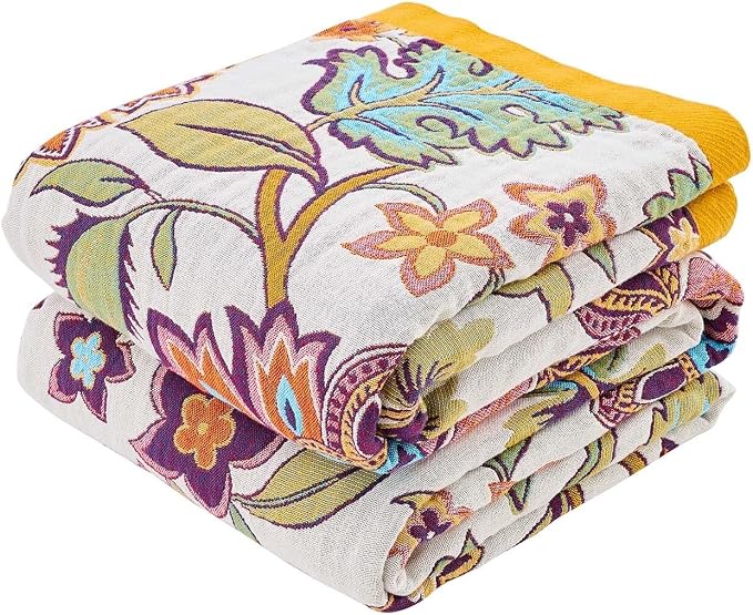 XIBLC Boho Throw Blanket for Bed, 100% Cotton Soft Rustic Quilt Fall Blanket, 90"x98" Floral Printed Farmhouse Decor Bed Blankets, All Season Rustic Reversible Bohemian Throw Quilt