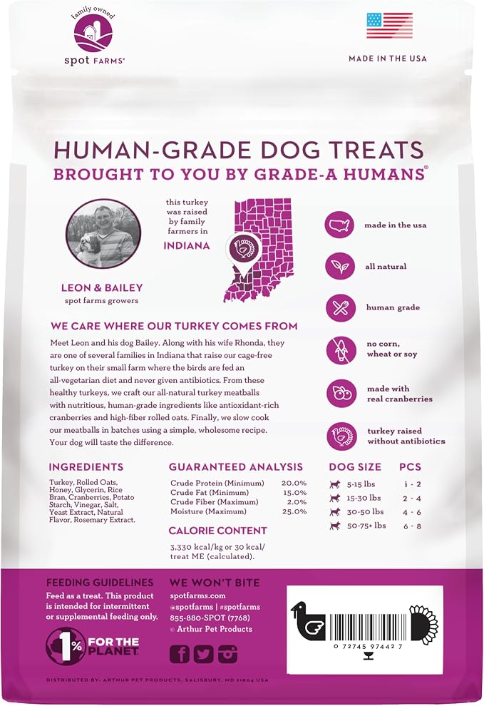 Spot Farms® Turkey Meatball Dog Treats 12.5 oz | Human Grade, No corn, No wheat, No soy, Glycerin Free, Made in the USA