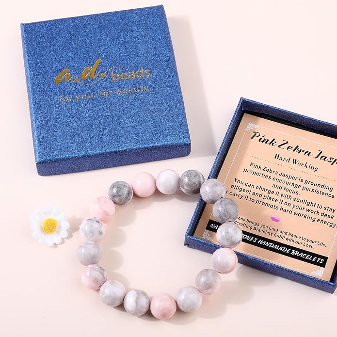 AD Beads Handmade Gemstone Stretch Elastic Bracelet Crystal Healing Reiki Nature's Beauty and Spiritual Essence Unisex