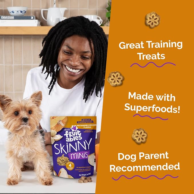 Fruitables Skinny Mini Dog Treats, Training Treats, Rotisserie Chicken, 5oz | Healthy Dog Treats, Crunchy Dog Biscuits, Healthy Puppy Treats, Limited Ingredient, Training Rewards, Made in USA