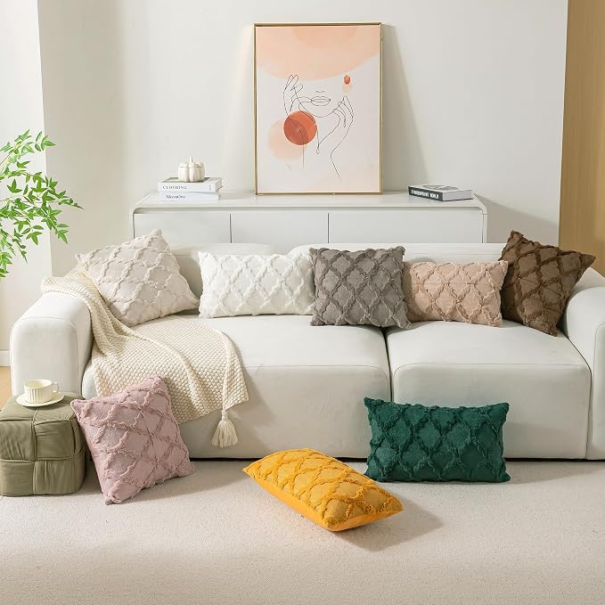 Set of 2 Soft Moroccan Throw Pillow Covers 18x18 Inch Plush Boho Decorative Pillow Cover Accent Cushion Case for Couch Sofa Bed, Purple