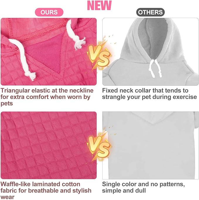 BEAUTYZOO Dog Hoodies Sweater for Small Dogs,Waffle‑Like Laminated Pet Coat | Warm Dog Sweatshirt with Pocket & Leash Hole,Pullover Clothes for Girl Boy Dogs & Cats,Stretchy & Easy‑On‑Off,Chihuahua Puppy