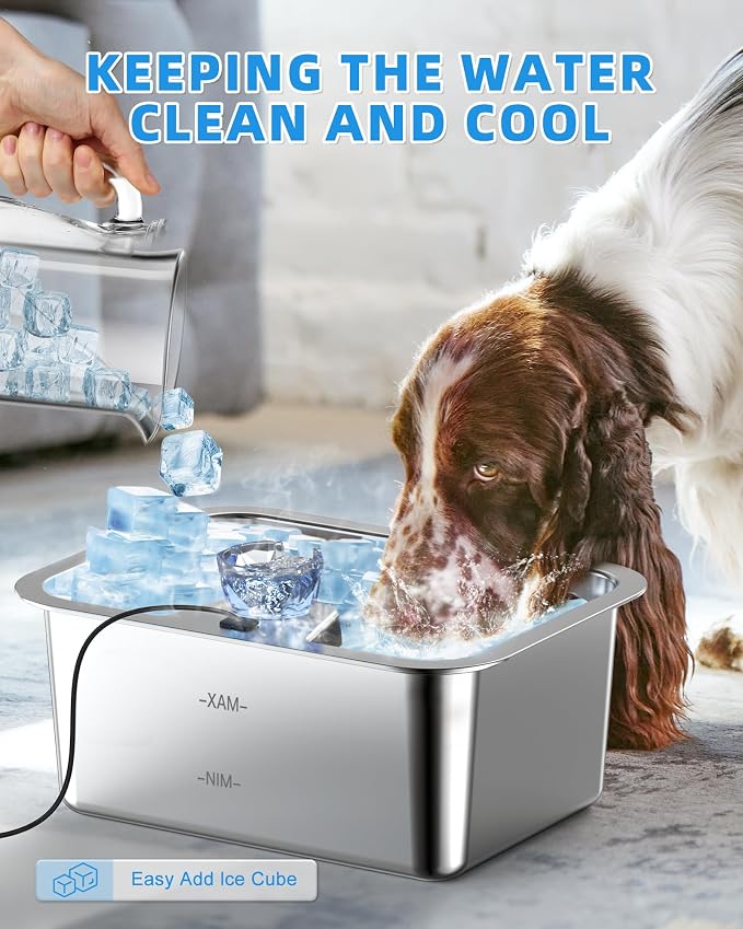 Lesotc Dog Water Fountain, 10L Stainless Steel Large Pet Fountain | Includes 4 Filters, Ultra-Quiet Pump and Circulating Flow, Automatic Dog Water Bowl for Multi-Pet Homes