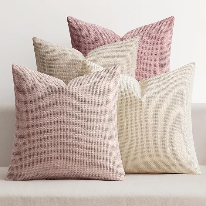 MIULEE Soft Decorative Chenille Pillow Covers Light Pink 20x20 Pack of 4 | Shabby Chic Decor, Romantic Blush Neutral Set, Couch Throw Pillows, Farmhouse Boho Cushion Covers for Sofa Bed Living Room