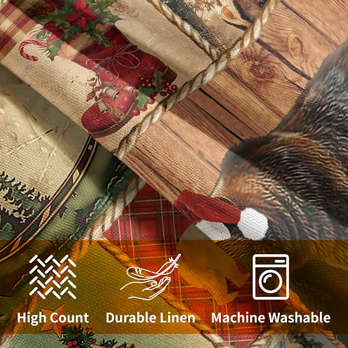 Kawani Christmas Bear Throw Pillow Covers 18x18 Inch - Set of 2 Xmas Log Cabin Wildlife Winter Cotton Linen Square Pillowcase Cushion Cover for Patio Couch Sofa Bedroom Living Room Decor