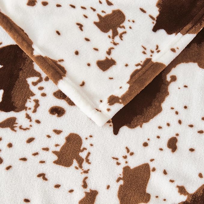 Edenleaf Cow Print Blanket, Ultra Cozy Cow Throw Blanket for Couch Bed and Travel, Cow Print Decor Throw Blankets for All Seasons 50"x60" (Light Brown)