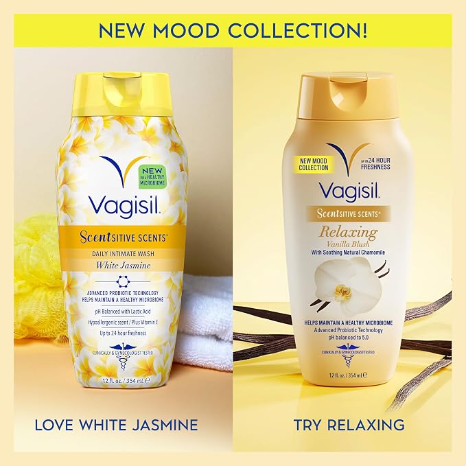 Vagisil Feminine Wash for Intimate Area Hygiene, Scentsitive Scents, pH Balanced and Gynecologist Tested, White Jasmine, 12 oz (Pack of 1)