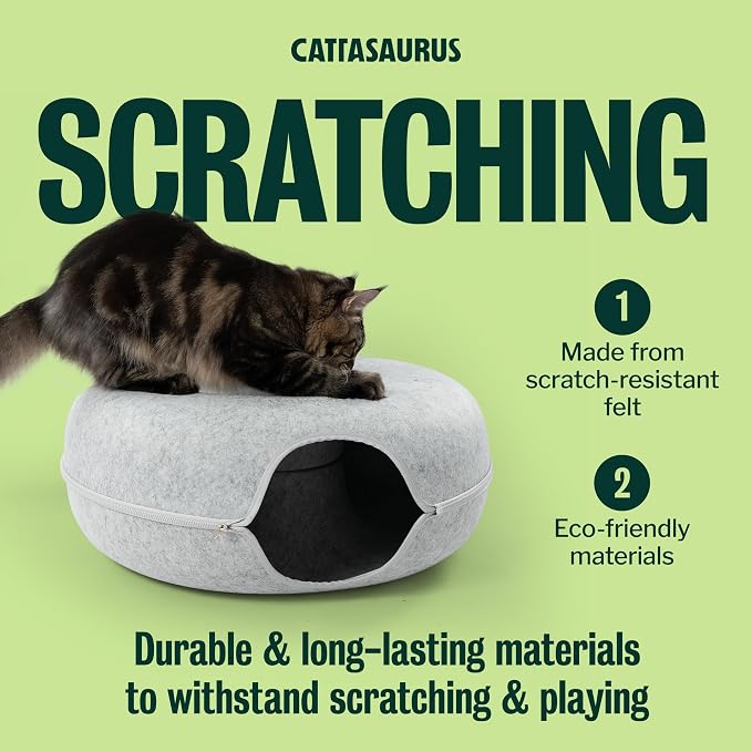 Peekaboo Cat Cave Duo Jumbo Set, Extra Spacious Cat Donut for Multiple & Large Kitty 15+ lbs, Scratch Detachable Cat Beds for Indoor Cats, Washable Cat Tunnel Bed, Best Kitten Toys