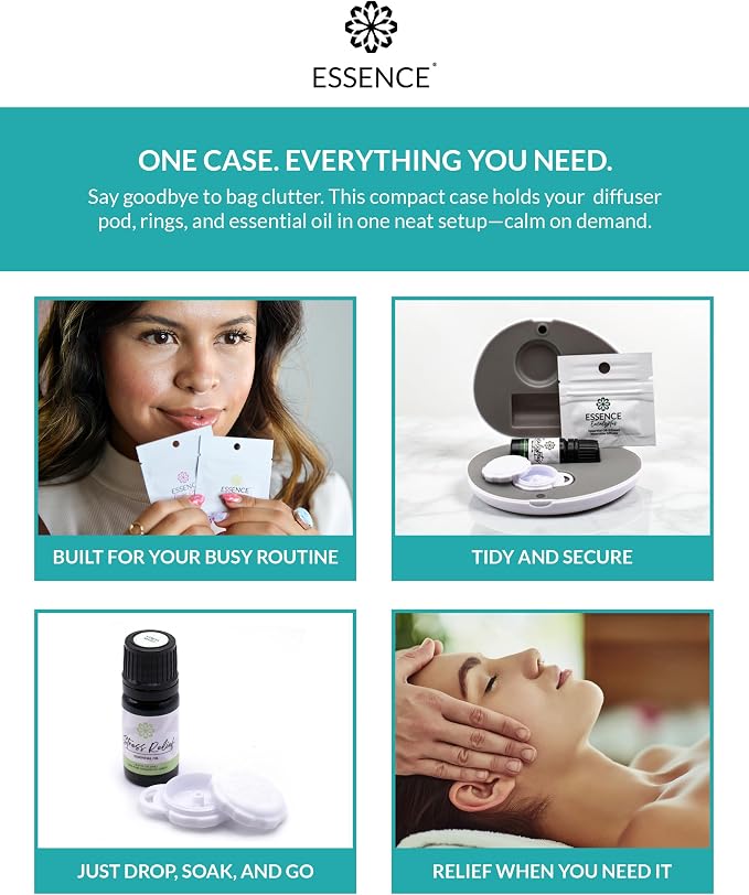 Essence Pearl Travel Case | Breathe Easy Essential Oil | Aromatherapy Nasal Diffuser & Essential Oil Carrying Case | Peppermint & Eucalyptus Blend | Travel-Friendly Kit | White Pod