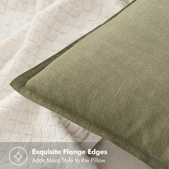 MIULEE Decorative Linen Lumbar Pillow Covers 12x20 Inch Light Olive Green | Boho Farmhouse Neutral Couch Throw Pillows for Bed, Pack of 2 Accent Modern Pillowcases, Sofa Livingroom Home Decor