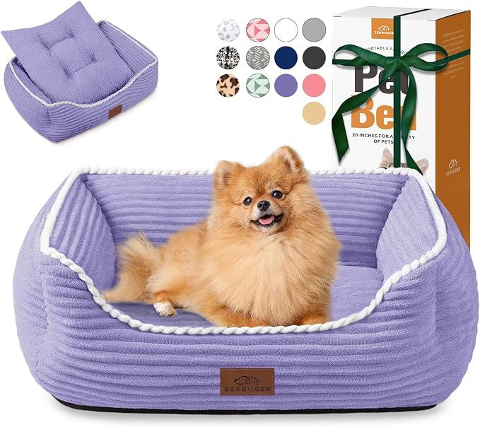 Zerbuger 25in Violet Rectangle Cat Dog Bed Machine Washable Sleeping Sofa | for Large Medium Small Pets Indoor Outdoor, Non-Slip Bottom Soft Puppy Bed Durable Orthopedic Calming Pet Cuddler