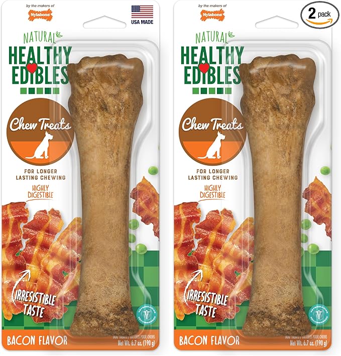 Nylabone Healthy Edibles Natural Dog Chews Long Lasting Bacon Flavor Treats for Dogs, X-Large/Souper, 1 Count (Pack of 2)