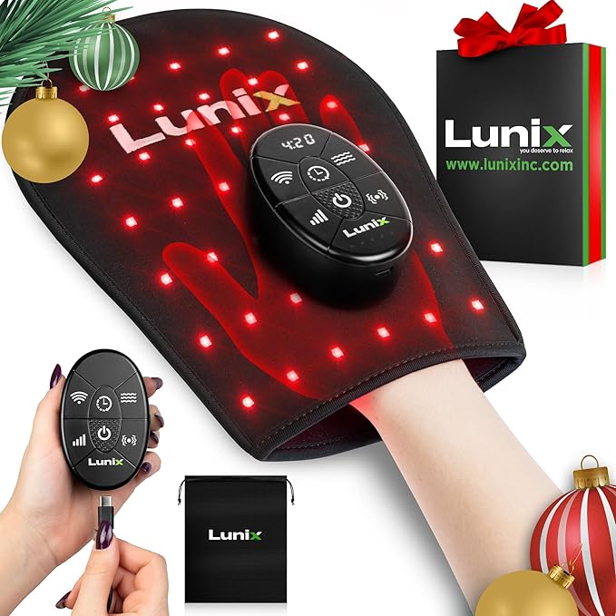 Lunix LX23 Red Light Therapy for Hand, 50 Triple Chips LED 850 and 660nm, Infrared Therapy for Circulation & Joint Support with Vibration, Portable, Rechargeable, Adjustable Intensity