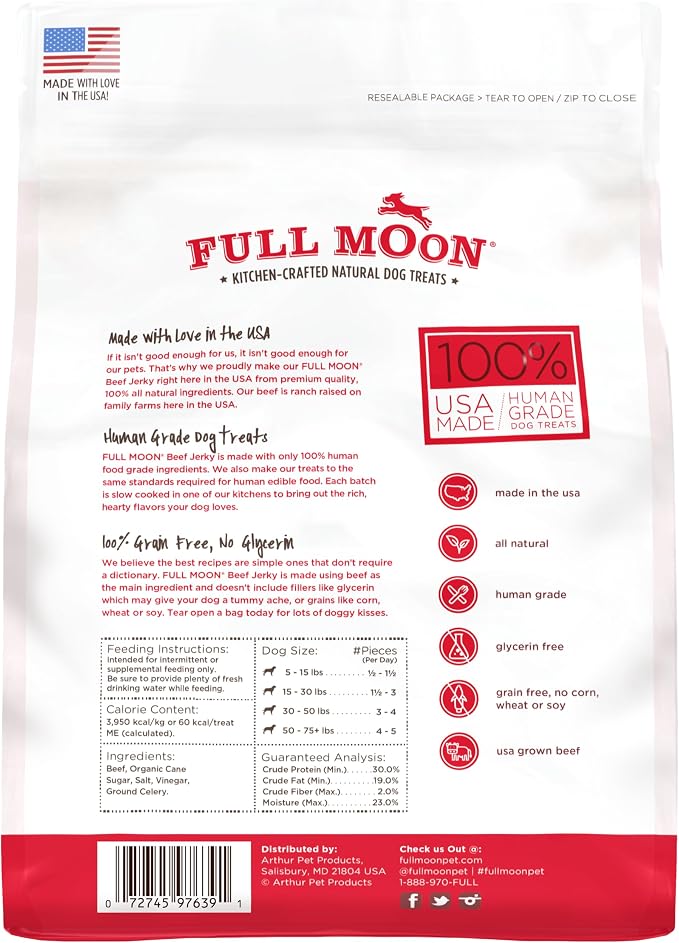 Full Moon® Beef Jerky Dog Treats 11 oz | Human Grade, No corn, No wheat, No soy, Glycerin Free, Made in the USA