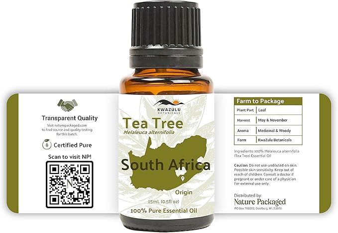 Tea Tree Essential Oil - Direct from Kwazulu Botanicals South Africa - Steam Distilled - Aceite Esencial de Árbol de Té for Aromatherapy, Diffuser, DIY Candle and Soap Making - 8oz