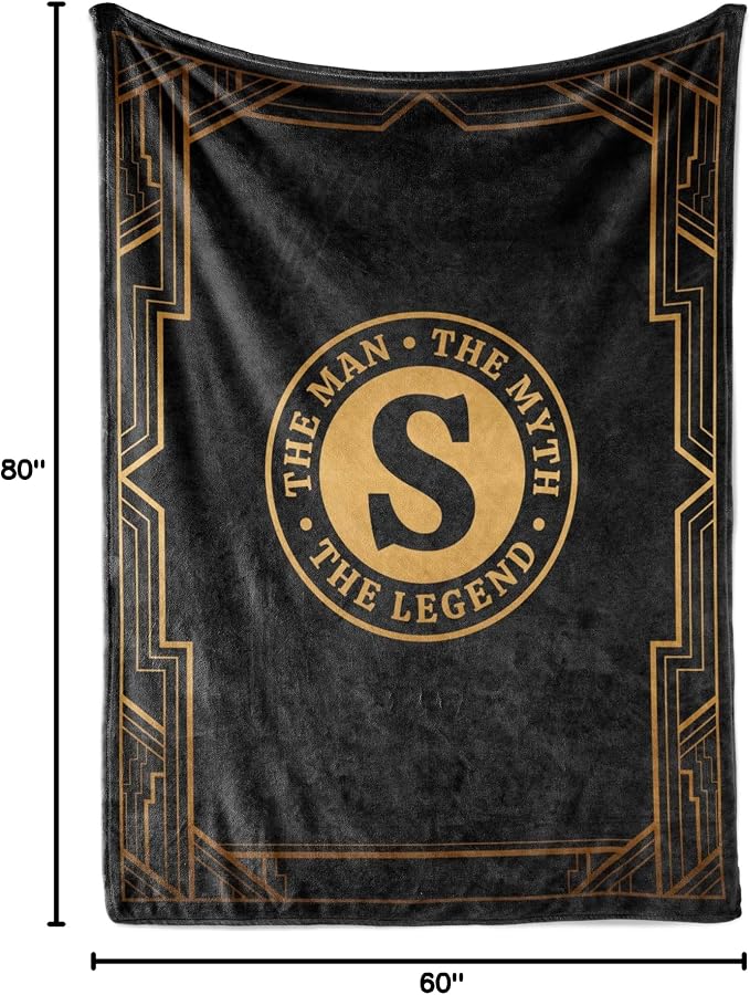 Gifts for Men, Initial Mens Blanket, Birthday Gift for Him, 60"x 80", S | Soft 350 GSM flannel throw with initial legend design for dads, husbands and grandpas, ideal for birthdays or Christmas